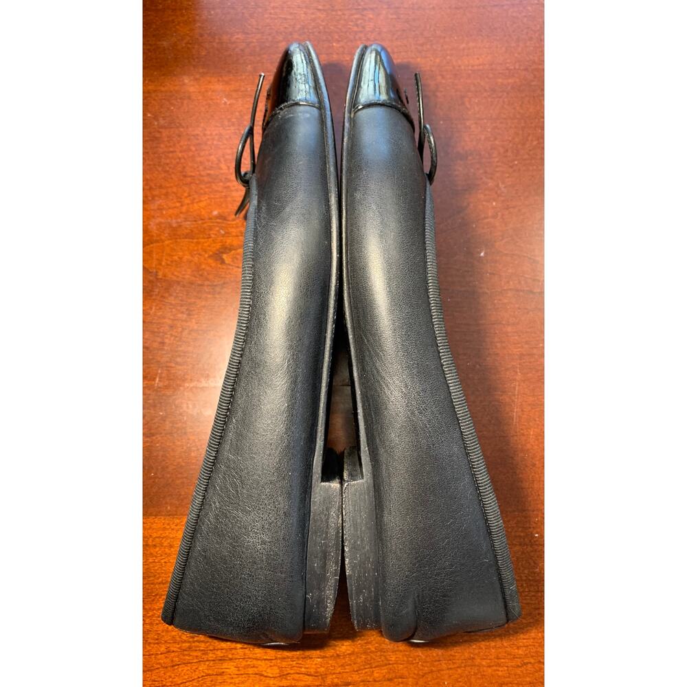 Authentic Chanel Lambskin Leather Ballet Flats 36.5 Black CC Bow Patent Cap Toe - Picture 7 of 15